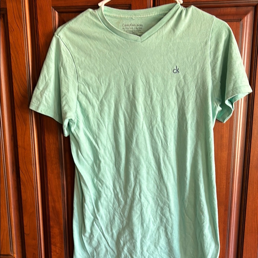 Calvin Klein Boy's XL (18/20) Mint Green V-Neck T-Shirt
